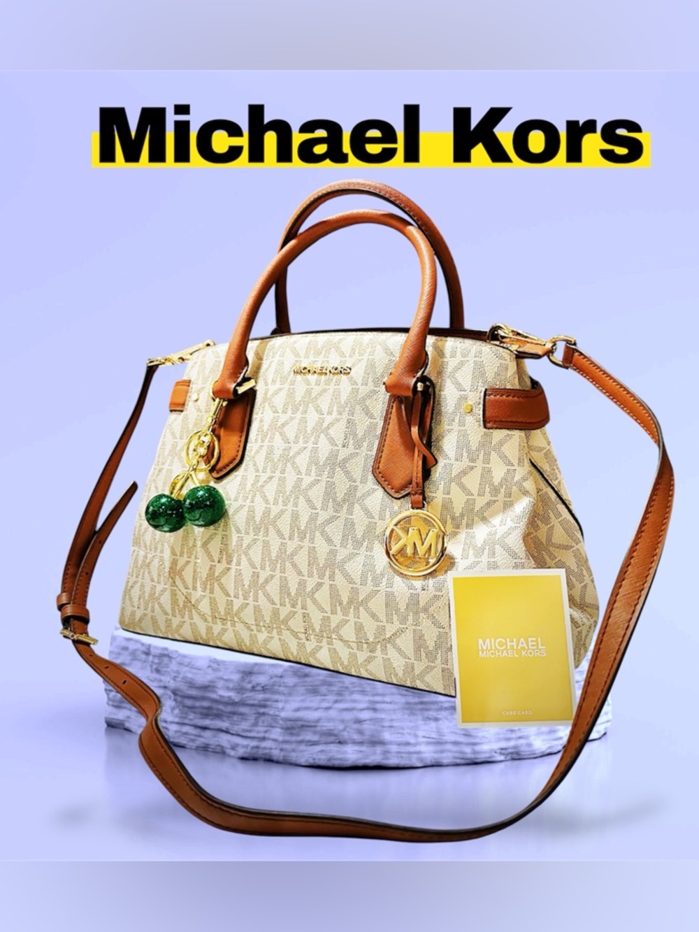 Michael Kors shoulder Bag Satchel with Tan Trim & Gold Accents tote bag - Picture 5 of 17
